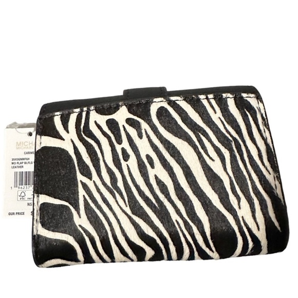 Michael Kors Carmen Leather Haircalf Medium Flap Bifold Wallet Bag Black, NWT - Picture 2 of 7